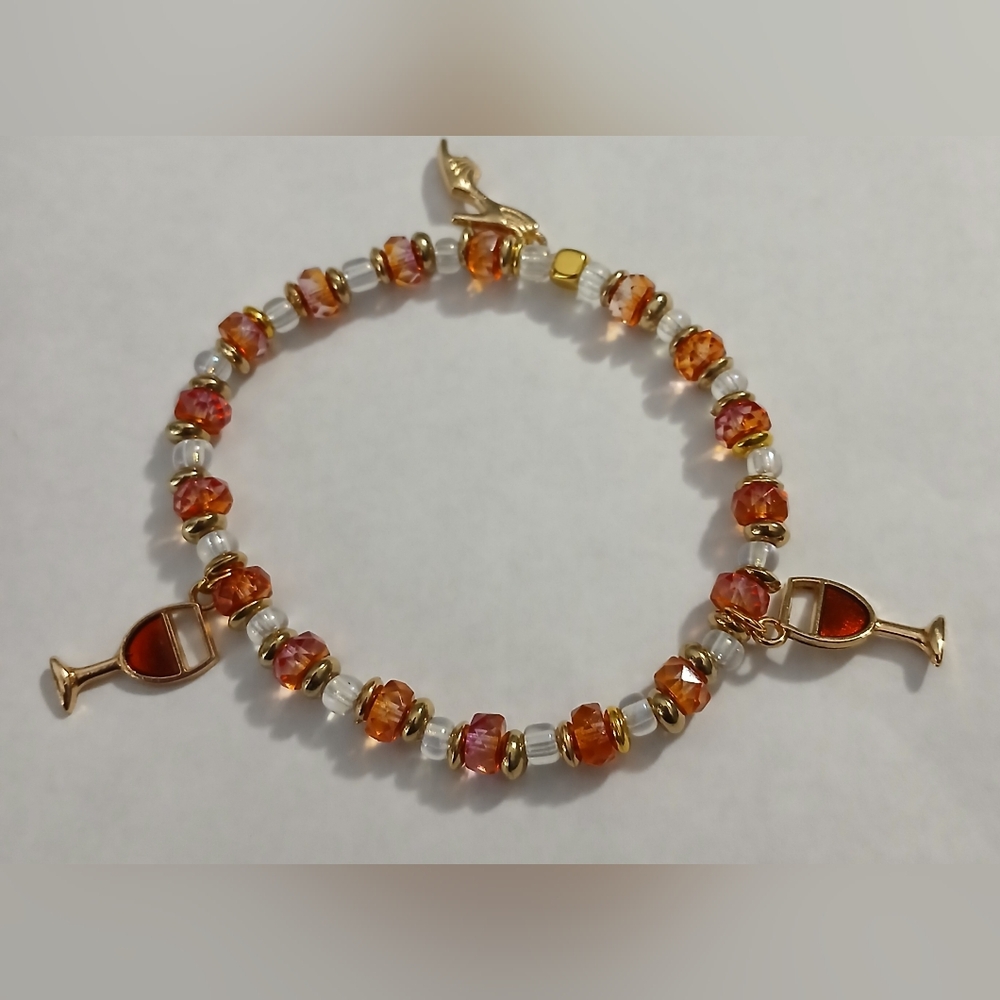 NWT Handcrafted Red Wine, Clear Glass Beaded Bracelet Bundle.